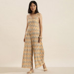 Women Mustard & Blue Ikat Printed Sleeveless Culotte Jumpsuit