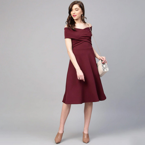 https://dailysales.in/products/burgundy-off-shoulder-pleated-fit-flare-dress
