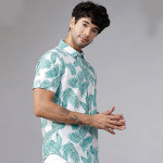 Men Green & White Slim Fit Printed Casual Shirt