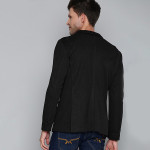 Men Black Textured Regular Fit Single-Breasted Blazer