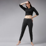 Women Black Solid Slim-Fit Cotton Thermal Top