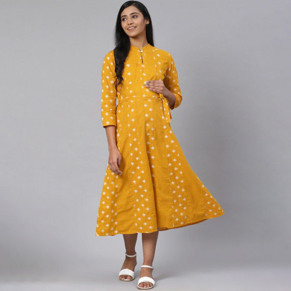 https://dailysales.in/products/women-mustard-yellow-off-white-printed-pure-cotton-maternity-a-line-dress