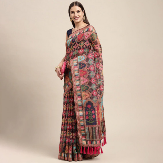 https://dailysales.in/vi/products/peach-coloured-multicoloured-kalamkari-sequinned-linen-blend-block-print-saree