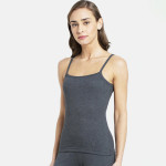 Women Charcoal Grey Solid Thermal Spaghetti Top