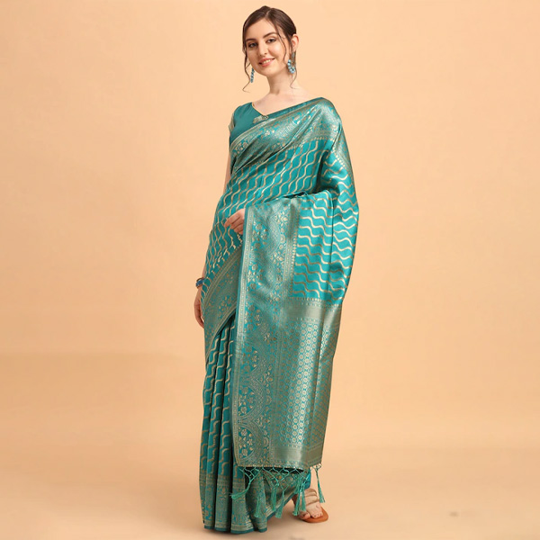 Orange Leheriya Printed Silk Blend Saree With Unstitched Blouse Piece